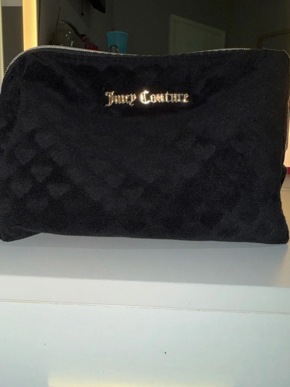 Juicy Couture Black Quilted Cosmetic Bag with Gold Logo